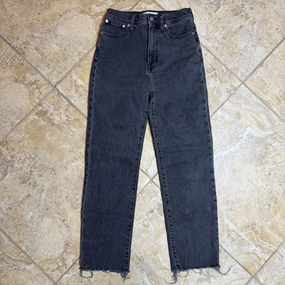 Madewell The Perfect Vintage Straight Jeans Black Raw Hem Women’s Size 25